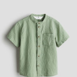 Boys Linen-Blend Grandad Shirt